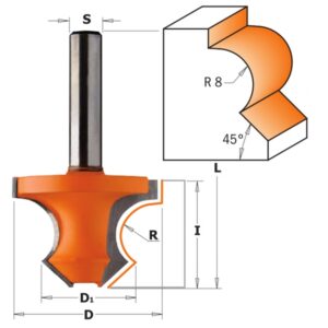 CMT 954 Halvstavfres med faskant HM  Fas 45° mm S=8 R 8 mm