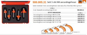 RBSET Fresesett HM S=8 5 stk Avrundingsfreser