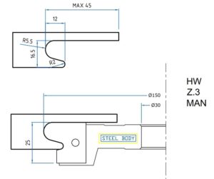 Håndgrep finger-grip kutterhode 150x25x30 mm HM utskiftbare skjær  Z3 Profil 1502